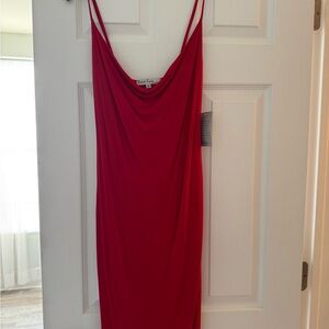 Velvet Torch Red Slip Dress Cowl Neck Spaghetti Strap